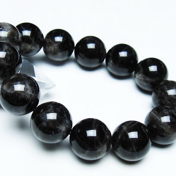 【高級】黒水晶 ブレスレット 18mm パワーストーン 天然石 モリオン 純天然 黒水晶 ブレスレット 18mm