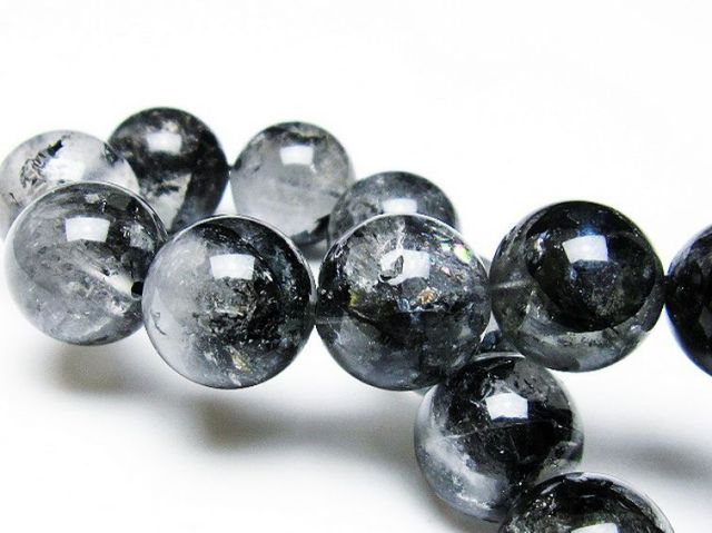 ブラックエレスチャルクォーツ 骸骨水晶 ブレスレット 15mm
