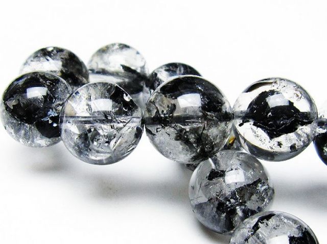 ブラックエレスチャルクォーツ 骸骨水晶 ブレスレット 16mm