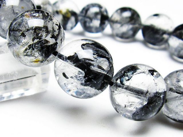 ブラックエレスチャルクォーツ 骸骨水晶 ブレスレット 16mm