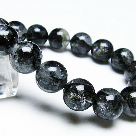 ブラックエレスチャルクォーツ 骸骨水晶 ブレスレット 13mm [T124-4813]