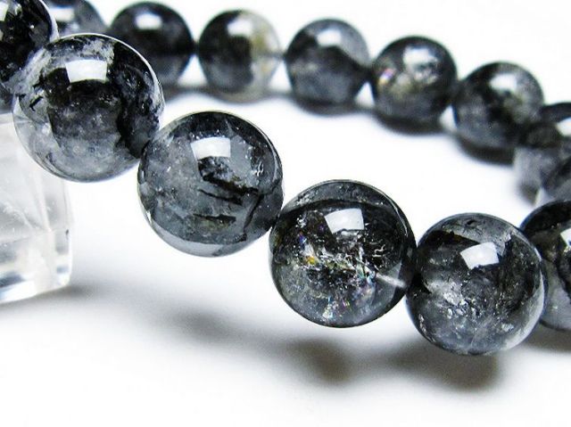 ブラックエレスチャルクォーツ 骸骨水晶 ブレスレット 13mm [T124-4813]