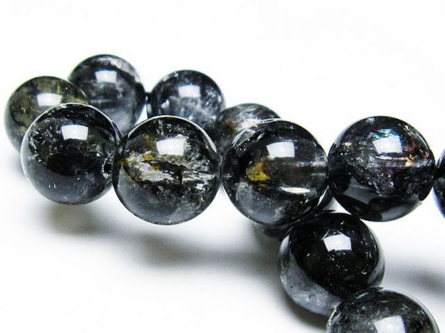 パワーストーン 天然石 ブラックエレスチャルクォーツ 骸骨水晶 ブレスレット 14mm [T124-4853]2枚目