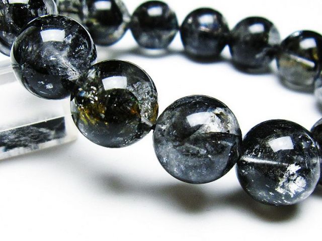 パワーストーン 天然石 ブラックエレスチャルクォーツ 骸骨水晶 ブレスレット 14mm [T124-4853]3枚目