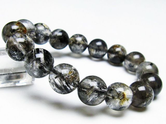 ブラックエレスチャルクォーツ 骸骨水晶 ブレスレット 13mm [T124-4916]