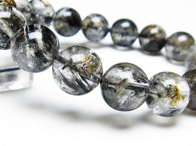 ブラックエレスチャルクォーツ 骸骨水晶 ブレスレット 13mm [T124-4916]