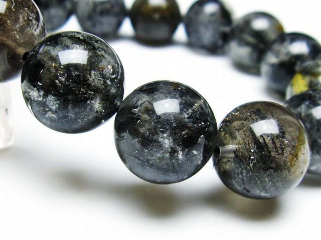 ブラックエレスチャルクォーツ 骸骨水晶 ブレスレット 14mm [T124-4939]