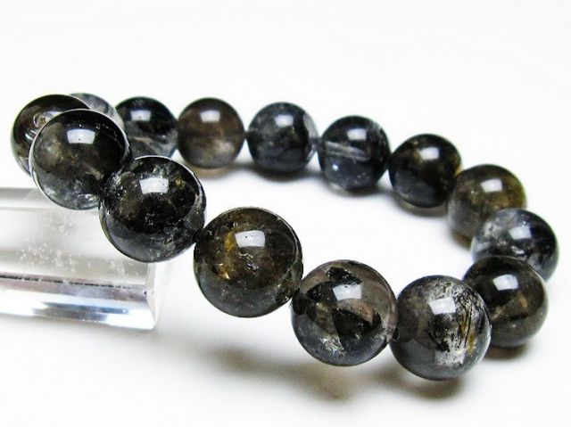 ブラックエレスチャルクォーツ 骸骨水晶 ブレスレット 14mm [T124-4951]