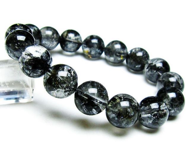 ブラックエレスチャルクォーツ 骸骨水晶 ブレスレット 14mm [T124-5039]
