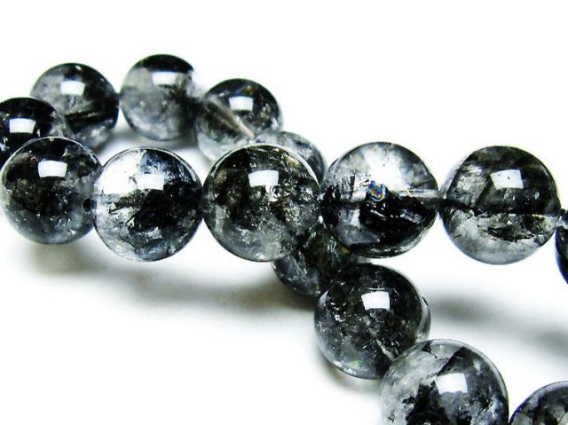 ブラックエレスチャルクォーツ 骸骨水晶 ブレスレット 14mm [T124-5039]