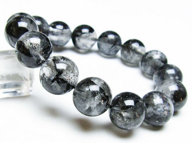 ブラックエレスチャルクォーツ 骸骨水晶 ブレスレット 14mm [T124-5184]