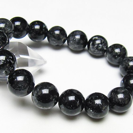ブラックエレスチャルクォーツ 骸骨水晶 ブレスレット 14mm [t124-5363]