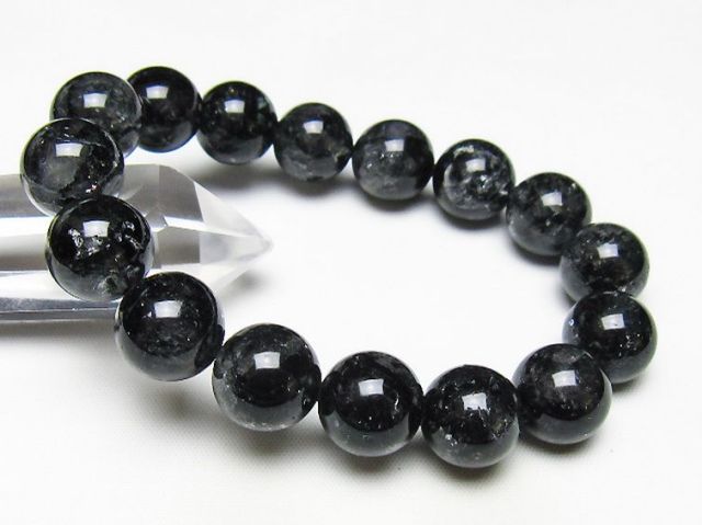 ブラックエレスチャルクォーツ 骸骨水晶 ブレスレット 14mm [t124-5363]