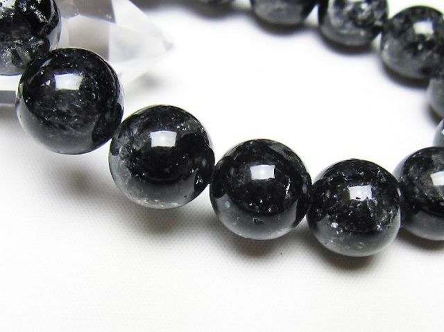 ブラックエレスチャルクォーツ 骸骨水晶 ブレスレット 14mm [t124-5363]