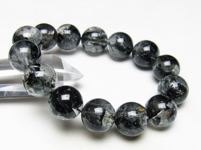 ブラックエレスチャルクォーツ 骸骨水晶 ブレスレット 16mm [t124-5366]