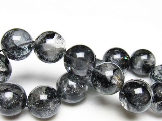 ブラックエレスチャルクォーツ 骸骨水晶 ブレスレット 16mm [t124-5366]