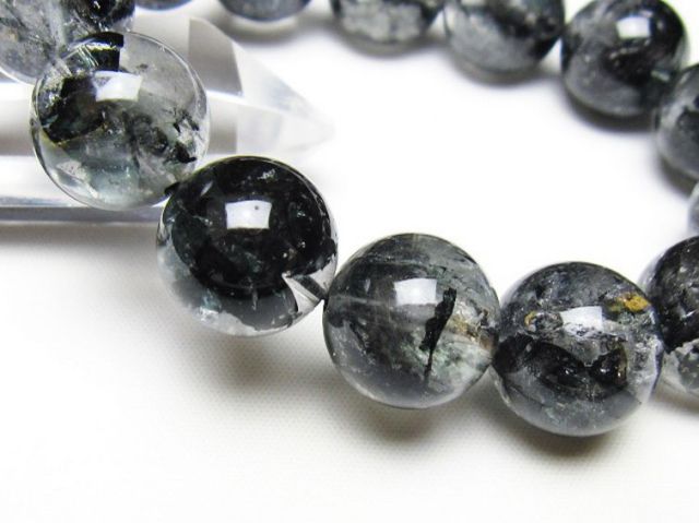 ブラックエレスチャルクォーツ 骸骨水晶 ブレスレット 16mm [t124-5366]