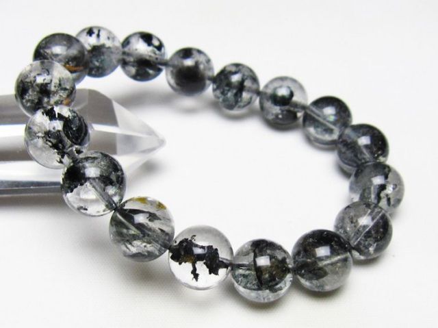 ブラックエレスチャルクォーツ 骸骨水晶 ブレスレット 12mm [t124-5371]