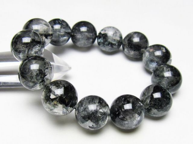 ブラックエレスチャルクォーツ 骸骨水晶 ブレスレット 18mm [t124-5382]