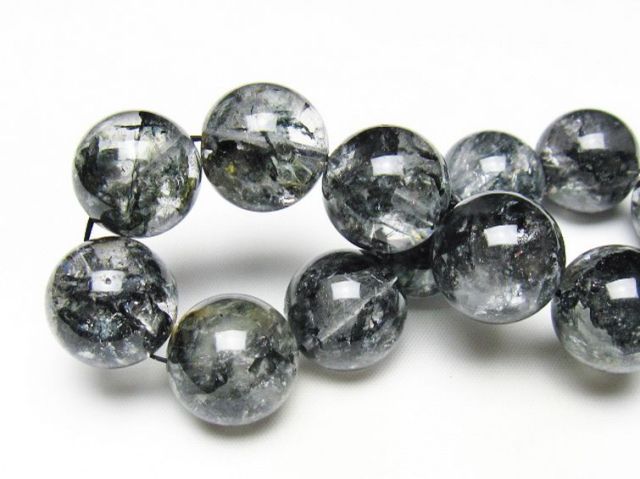 ブラックエレスチャルクォーツ 骸骨水晶 ブレスレット 18mm [t124-5382]