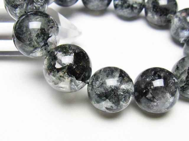 ブラックエレスチャルクォーツ 骸骨水晶 ブレスレット 18mm [t124-5382]