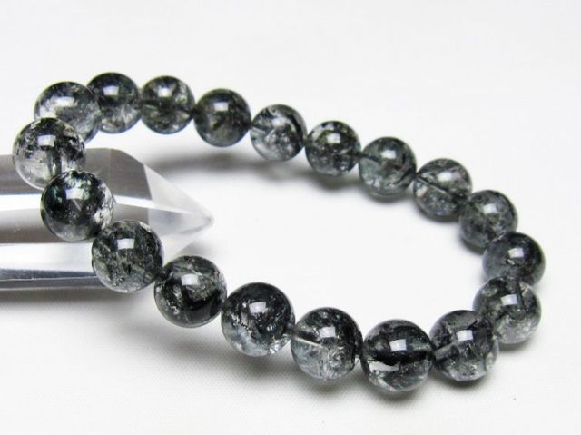 ブラックエレスチャルクォーツ 骸骨水晶 ブレスレット 11mm [t124-5390]