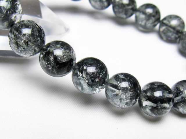 ブラックエレスチャルクォーツ 骸骨水晶 ブレスレット 11mm [t124-5390]