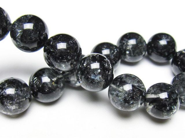 ブラックエレスチャルクォーツ 骸骨水晶 ブレスレット 14mm [t124-5398]