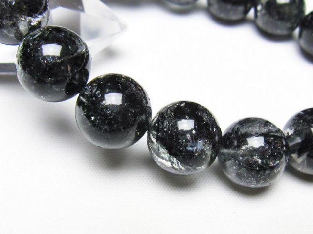 ブラックエレスチャルクォーツ 骸骨水晶 ブレスレット 14mm [t124-5398]