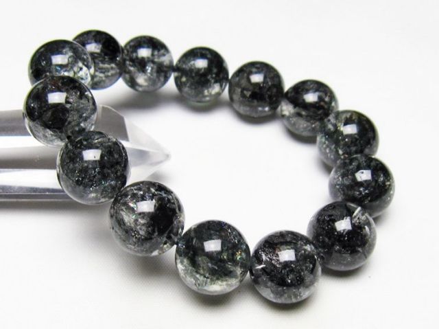 ブラックエレスチャルクォーツ 骸骨水晶 ブレスレット 16mm [t124-5403]