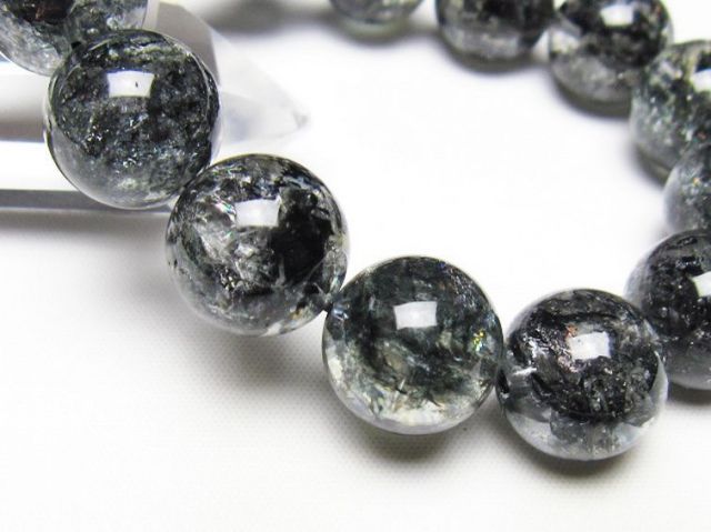 ブラックエレスチャルクォーツ 骸骨水晶 ブレスレット 16mm [t124-5403]
