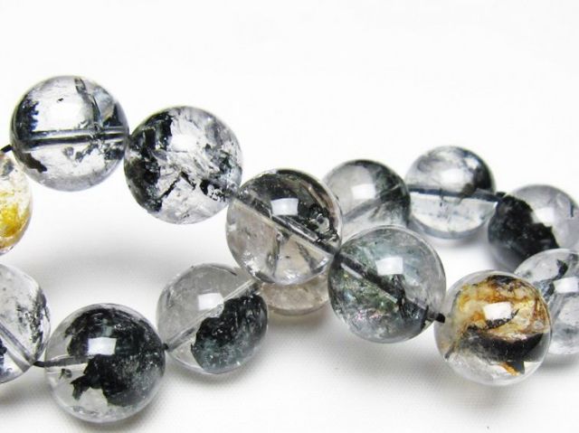 ブラックエレスチャルクォーツ 骸骨水晶 ブレスレット 16mm [t124-5425]