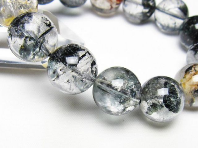 ブラックエレスチャルクォーツ 骸骨水晶 ブレスレット 16mm [t124-5425]