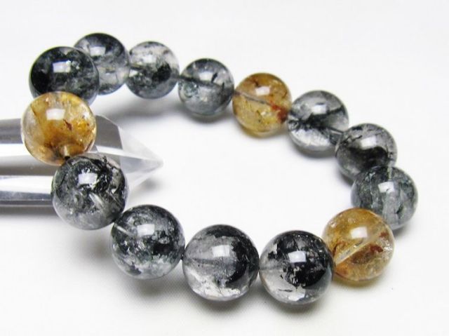 ブラックエレスチャルクォーツ 骸骨水晶 ブレスレット 16mm [t124-5431]