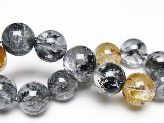 ブラックエレスチャルクォーツ 骸骨水晶 ブレスレット 16mm [t124-5431]