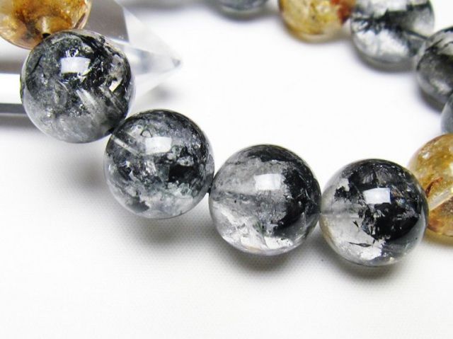 ブラックエレスチャルクォーツ 骸骨水晶 ブレスレット 16mm [t124-5431]