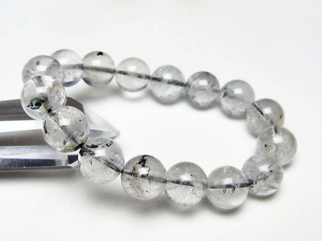 ブラックエレスチャルクォーツ 骸骨水晶 ブレスレット 13mm [t124-5443]