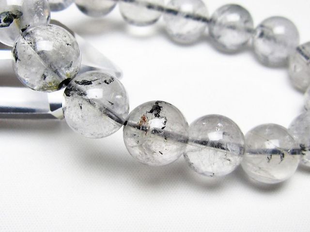 ブラックエレスチャルクォーツ 骸骨水晶 ブレスレット 13mm [t124-5443]