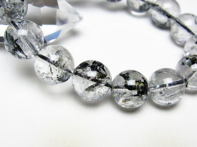 ブラックエレスチャルクォーツ 骸骨水晶 ブレスレット 13mm [t124-5506]