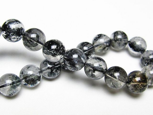 ブラックエレスチャルクォーツ 骸骨水晶 ブレスレット 10mm [t124-5552]