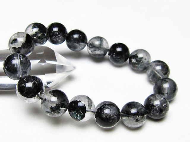 ブラックエレスチャルクォーツ 骸骨水晶 ブレスレット 13mm [t124-5561]