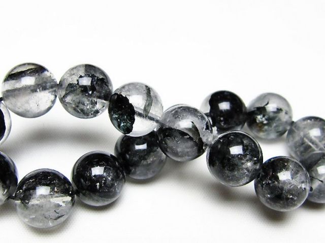 ブラックエレスチャルクォーツ 骸骨水晶 ブレスレット 13mm [t124-5561]
