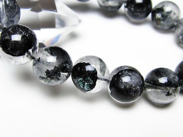 ブラックエレスチャルクォーツ 骸骨水晶 ブレスレット 13mm [t124-5561]