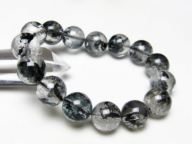 ブラックエレスチャルクォーツ 骸骨水晶 ブレスレット 15mm [t124-5577]