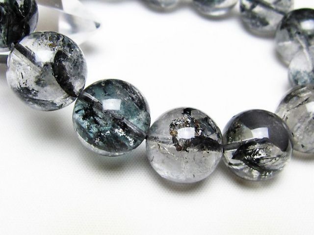 ブラックエレスチャルクォーツ 骸骨水晶 ブレスレット 15mm [t124-5577]