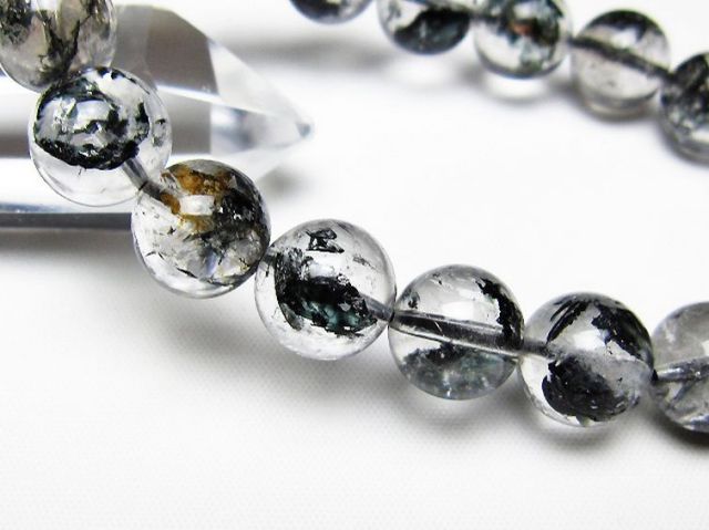 ブラックエレスチャルクォーツ 骸骨水晶 ブレスレット 12mm [t124-5609]