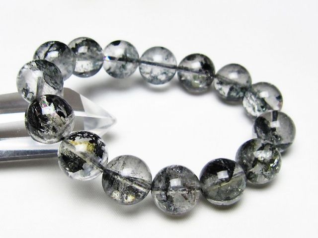 ブラックエレスチャルクォーツ 骸骨水晶 ブレスレット 14mm [t124-5624]