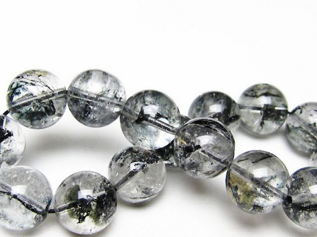 ブラックエレスチャルクォーツ 骸骨水晶 ブレスレット 14mm [t124-5624]