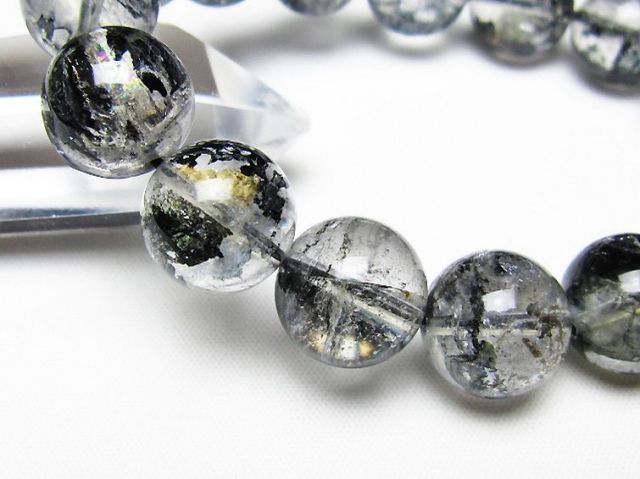 ブラックエレスチャルクォーツ 骸骨水晶 ブレスレット 14mm [t124-5624]
