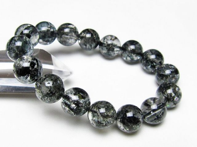 ブラックエレスチャルクォーツ 骸骨水晶 ブレスレット 13mm [t124-5675]